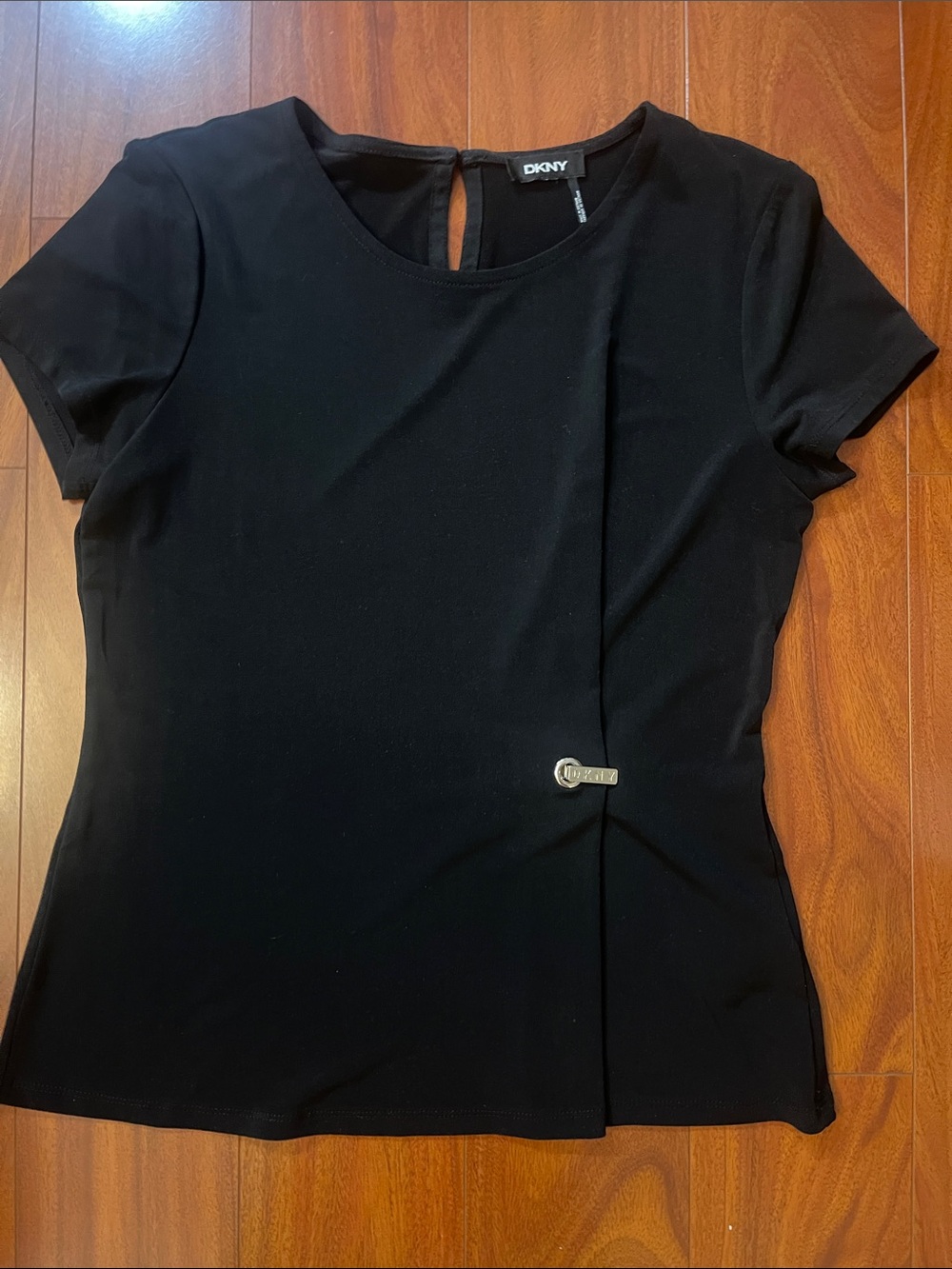 DKNY Black Short Sleeve Twist Detail Tee